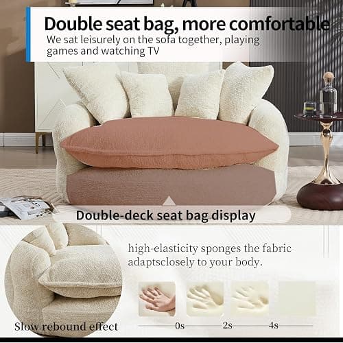 Gfovixo 55 inch Oversized Round Chair, Fluffy Chenille Boneless Sofa with Extra Deep Seat for Living Room Lounge (Beige) thumbnail 9