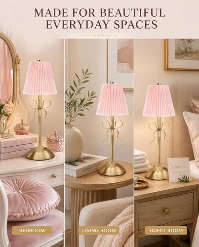 Sorandy Bow Table Lamp, LED Rechargeable Cute Bow Lamp, Modern Decorative Bedside Light with Fabric Shade, Ideal for Bedroom, Living Room & Desk Decor, Princess Rooms, 1200mAh Li Battery (Roseate) thumbnail 8