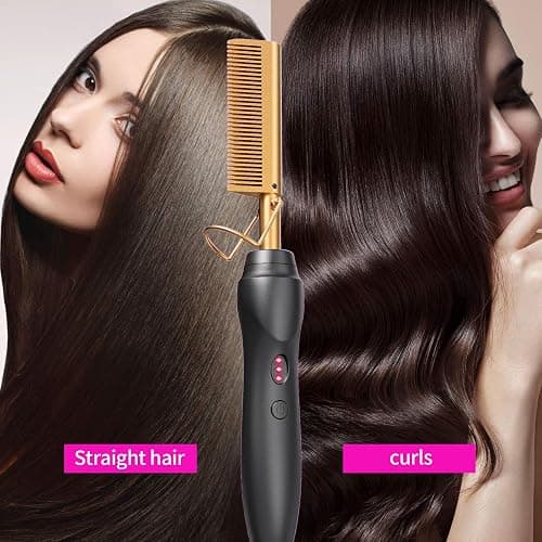 BudiGl Ceramic Hot Comb Hair Straightener Pressing Combs Electric Straightening Comb for Natural Black Beard Wigs Gift for mom thumbnail 7