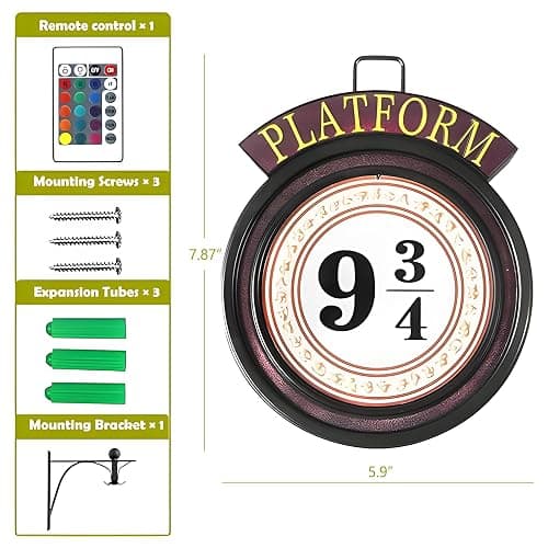 DOMSCIEN 9¾ Platform Hanging Night Light Platform 9 3/4 Sign- Remote Control Hanging Wall Lamp Halloween Decorations Holiday Magic Lamp Gift for Movie Fans（Red） thumbnail 4