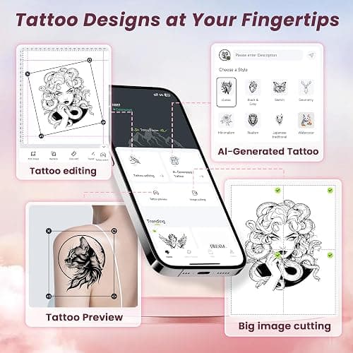 TATTMUSE 2025 New Version Tattoo Stencil Printer with 10pcs Transfer Paper, Wireless Thermal Tattoo Transfer Printer, Bluetooth Portable Tattoo Machine Compatible with Smartphone & Pad, Pink thumbnail 4