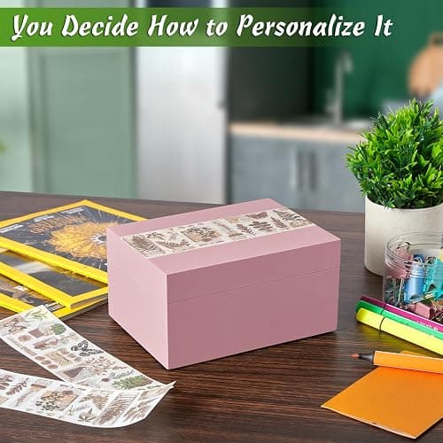 DRASTAR Wooden Box, Small Keepsake Box, Memory Box for Keepsakes, Cute Jewelry Box, Wedding Memory Box with Lids, Pink Decorative Box thumbnail 2