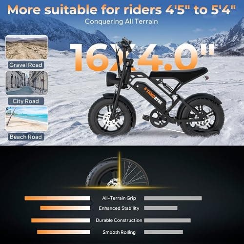 Tamobyke T16 Electric Bike for Teens & Childs, 1000W Motor 48V15.6Ah Removable Battery, 30MPH Off-Road Electric Bicycle,16"Fat Tire Ebike for Kids, 7-Speed,Dual Hydraulic Brakes, Fits Riders 4'5"-5'4" thumbnail 3