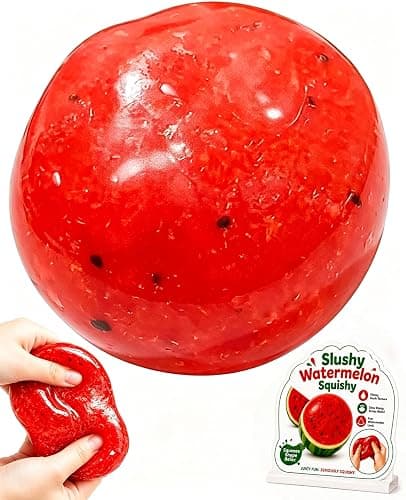Slushy Watermelon Squishy, Zero Bounce Back Squishys Watermelon Stress Ball, Realistic Fake Food Stress Ball, Mashed Skin Soft Filled Squeeze Relaxing Fidget for Adults (Watermelon) - Image 1