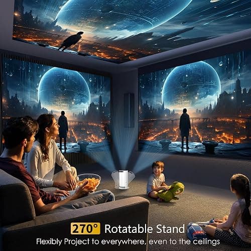 Mini Projector Portable Proyector 4K Support, Full HD 1080P Small Projector with 270° Rotatable Stand, Movie Projector Compatible with TV Stick/Smartphone/HDMI/USB for Bedroom/ Outdoor Camping thumbnail 5