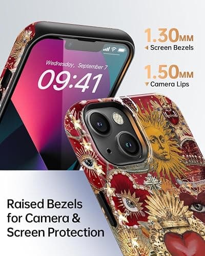 TAMUEL for iPhone 14 Case, Vintage Sacred Heart Sun Collage Phone Case, Compatible with Magsafe, Trendy Red Mosaic Celestial Evil Eye Magnetic Slim Shockproof Protective Women Girl Men Cover thumbnail 5