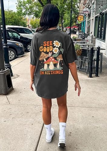 CSDAJIO Women's Trendy Oversized T Shirt Graphic Tee Crewneck Short Sleeve Loose Cute Going Out Summer Tops thumbnail 5