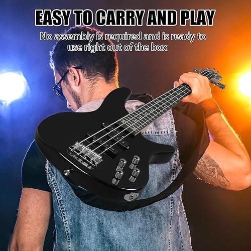Ktaxon 4 String Electric Bass Guitar, Full Size Standard Right Handed Rosewood Fingerboard Beginner Kit with Cable Wrench Tool (Black) thumbnail 6