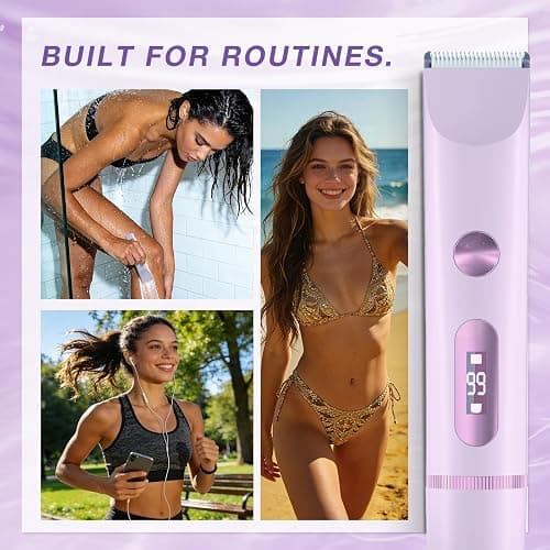 AMURS Bikini Trimmer for Women, Dual-Head Electric Body Hair Trimmer for Sensitive Areas, LED Battery Display, IPX7, USB-C Rechargeable Groomer for Bikini Line, Underarms, Legs & Face (Lilac Mist) thumbnail 5