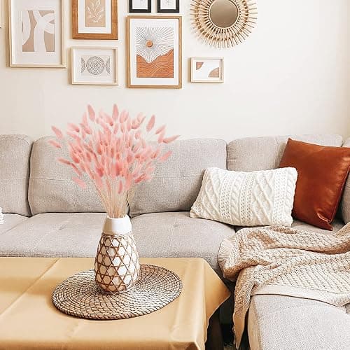 Uieke 17’’ Natural Bunny Tails Dried Flowers, 120 Pcs Dried Lagurus Ovatus, Dried Pink Pampas Grass Decor for Farmhouse Flower Arrangements Wedding Home Boho Party Decorations thumbnail 6