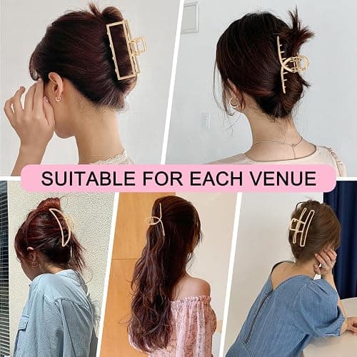 LUKACY 6 Pack Gold Metal Hair Clips - 4 Inch Large Jaw Clips for Women, Strong Hold Hair Claws for Thick or Thin Hair, Fashion Hair Accessories for Styling thumbnail 8