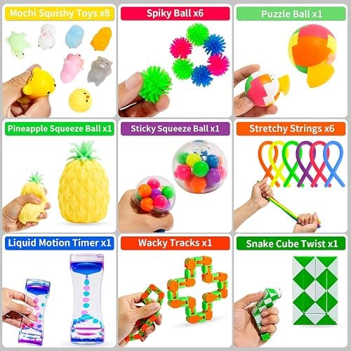 76 Pack Sensory Fidget Toys Set, Stress Relief and Anti-Anxiety Bundle Sensory Toys for Kids Adults, Cool Fidget Packs with Mochi Squishy, Magic Rainbow Ball, Motion Timer, Flippy Chain,Stress Ball... thumbnail 3