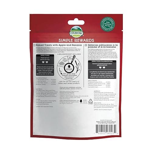 Oxbow Simple Rewards Apple Banana Treats, Timothy Hay Guinea Pig & Bunny Treats, Pet Snack, Made with Oxbow Guinea Pig Hay, Made in USA, Timothy for Rabbit, 3 oz Bag thumbnail 2
