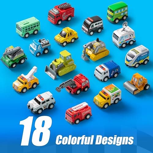 JOYIN 18 Pcs Pull Back City Cars and Trucks Toy Vehicles Set, Friction Powered Cars Toys for Toddlers, Kids Stocking Stuffers, Treasure Box Gifts for Classroom, Christmas Great Gifts for Grandkids thumbnail 3