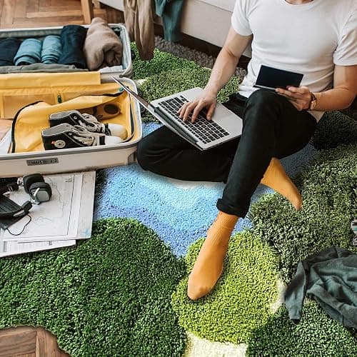 THRILRUG 20x35 Inch 3D Moss Rug,Shag Carpet Leaf Area Bathroom Rugs Non Slip Bath Mat Tufted Rug,Ultra Soft Washable Children Play Plant Leaves Shaped Kids Pets Floor Mat for Bedroom,Living Room Green thumbnail 2