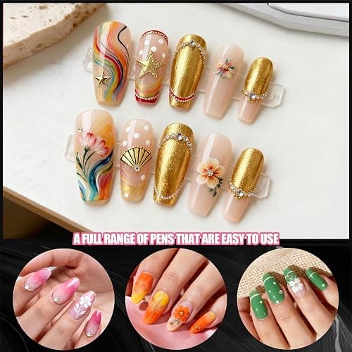 Artdone Nail Art Brushes With Nail Stands Nail Art Tool Set, Dotting Tools, Dust Brush,Striping Brushes for Long Lines, Drawing Pen For Gel Polish Design supply thumbnail 2