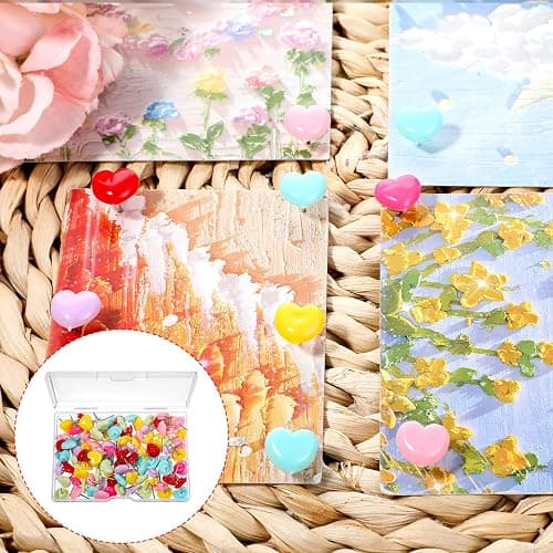 100 Pcs Heart Push Pins Colorful Cute Thumb Tacks Plastic Flat Head Thumbtacks Decorative Push Pins for Cork Board Notice Board Bulletin Map Location Home Office thumbnail 7