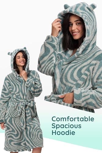Mad Dog Fleece Sherpa Robes for Women Soft and Comfy Hooded Bathrobe - Fluffy Long Women's Rob thumbnail 3