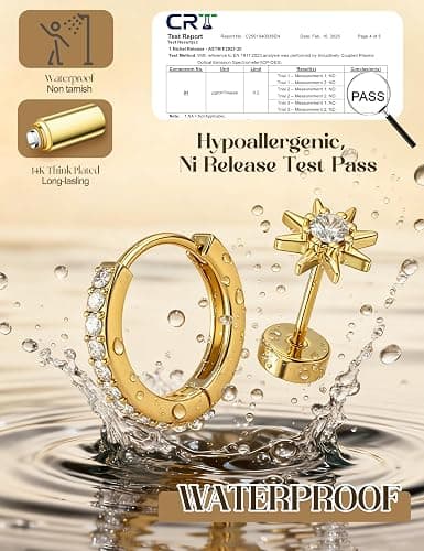 FIASASO Flat Back Gold Earrings for Women Trendy Hypoallergenic Surgical Steel Earrings for Sensitive Ears-20G Cartilage Earring Stacks 14K Gold Plated Small Flatback Stud Hoops Cartilage Earring Set thumbnail 2