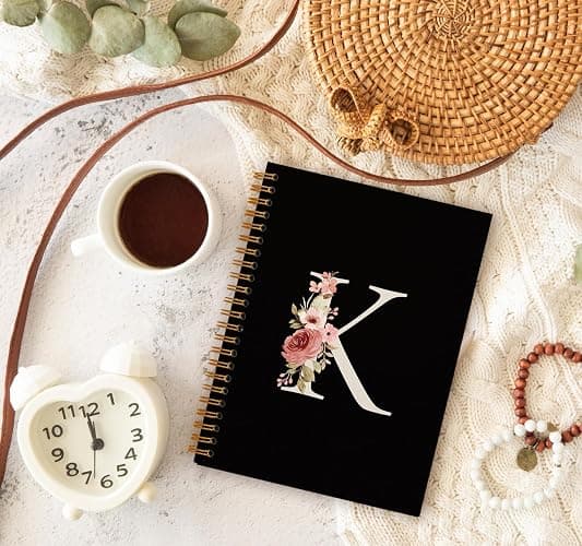 OXW Initial Letter K Notebook, Personalized Gifts, Custom Notebook Journals for Writing, Customized Gifts, Monogrammed Gifts for Women, Black Hardcover Spiral Notebook 5.5 x 8.3 thumbnail 2