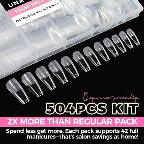 UNA GELLA Long Coffin Nail Tips, 504pcs Pre-Shape Fake Nails Half Matte Full Cover Acrylic Gel Nail Tips Clear Long Coffin Press On Nails Home DIY Extension 12 Sizes Gelly Tips thumbnail 4