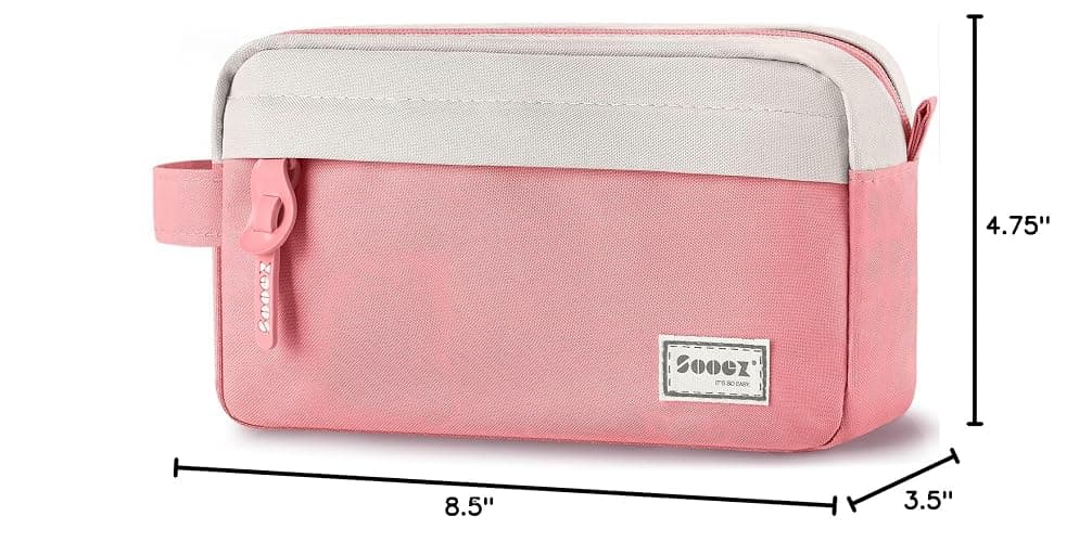 Sooez Big Capacity Pencil Case, Upgraded Canvas Pencil Pouch Large Pencil Bag Organizer, Separate Compartments Easy Grip Handle, Aesthetic Supply for School Teens Adults, Pink Pen Case - Canvas Pink thumbnail 2