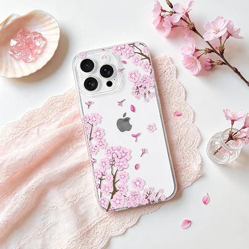NITITOP for iPhone 16 Pro Case Clear Cherry Blossom Flower - Pink Leaf | Cute, Floral, For girls women, Girly, Aesthetic, Soft TPU, Precision camera cutouts, Protective, Shockproof thumbnail 2