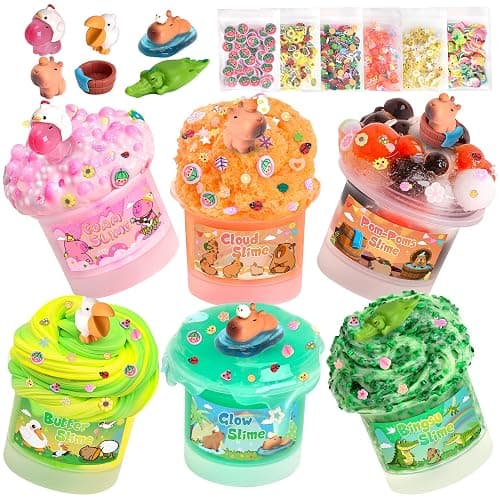 Joytry Capybara Slime Kit, 20oz Total, Slime Sensory Stress Relief Kit Includes 6 Different Texture Slimes, Glow in The Dark Slime with Cute Add-ins, ASMR, Perfect Slime Kit for Girls Ages 8-12 - Image 1
