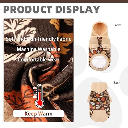 KOOLTAIL Fall Dog Hoodie with Autumn Maple Leaf Pattern for Small Medium Large Dogs -Thanksgiving Pet Sweater Sweatshirt Warm Cold Weather Clothes with Leash Hole and Pocket for Puppy Male/Female M thumbnail 3