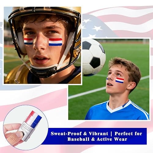 Red White and Blue USA Eye Black 4Pcs,Football Baseball Face Paint,4th of July Patriotic Accessories,America Soccer Fans Makeup for Game Day thumbnail 2
