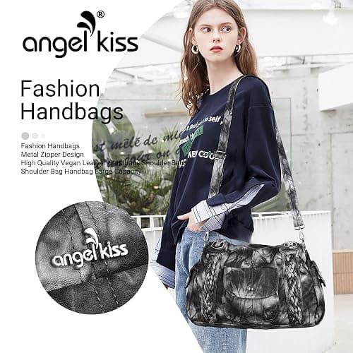 Angelkiss Purses and Handbags for Women Washed Vegan Leather Crossbody Hobo Satchel Shoulder Tote Purse thumbnail 7