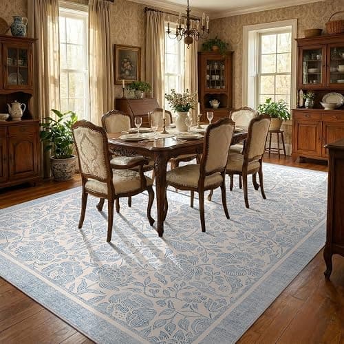 Garvee Blue Floral 8x10 Area Rug for Living Room Washable Boho Dorm Rug | for Bedroom Vintage Flower Soft Girls Room Rug Non-Slip Nursery Rug for College Playroom Dining Room Dorm Baby room thumbnail 5