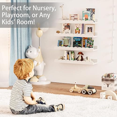 MZJZBN Nursery Floating Wall Bookshelves for Kids Room, 4-Pack White Scalloped Shelves, Toddler Room Book Storage, Baby Room Wall Decor thumbnail 3