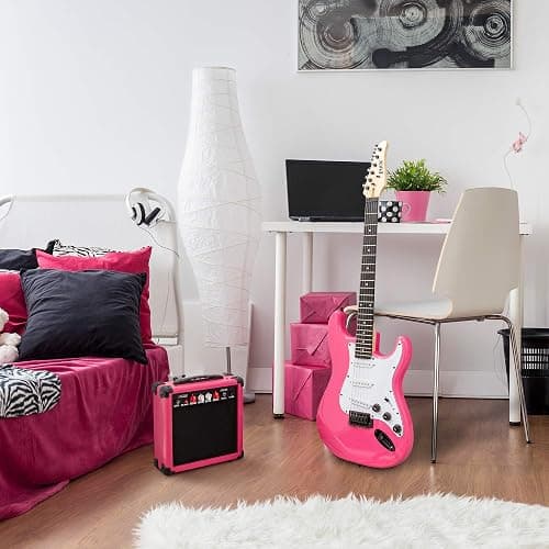 LyxPro 39" inch Full Size Electric Guitar with 20w Amp, Package Includes All Accessories, Digital Tuner, Strings, Picks, Tremolo Bar, Shoulder Strap, and Case Bag Complete Beginner Starter kit - Pink - 39" Right Handed - Pink thumbnail 7