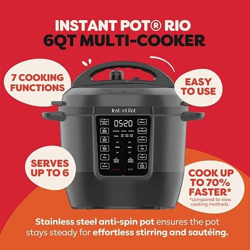 Instant Pot 6QT RIO 7-in-1 Multi-Cooker, Pressure Cooker, Slow cook, Sauté, Steam, Rice Maker, Yogurt, & Warmer, Black, 6 Quarts thumbnail 2