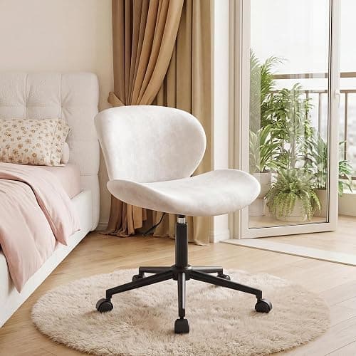 DurayLoly Vanity Chair with Wheels,Ergonomic Desk Chair with Back | 360° Swivel, Height Adjustable, Small Desk Chair for Bedroom, Makeup Room, Dorm, 300 lbs White thumbnail 6