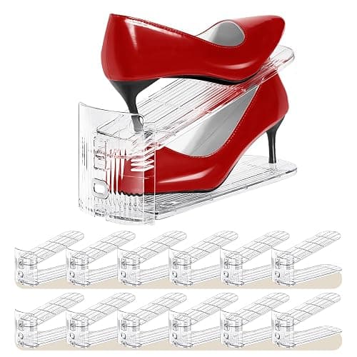 Tgzwme Shoe Slots Organizer 12 Pack - Shoe Stacker,3 Levels Adjustable,Space Savers 50%,Double Layer Holders for Closet (Transparent),Organizador de Zapatos - Image 1