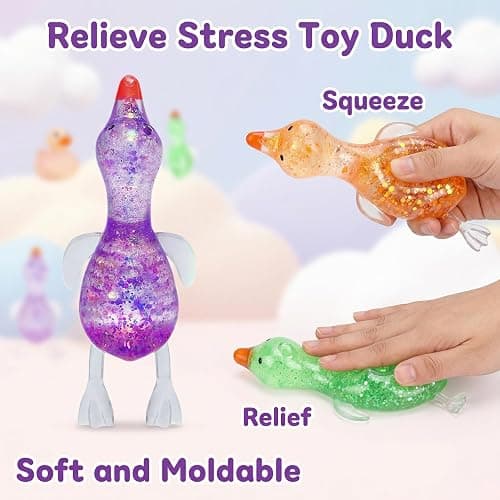 Squishy Stress Relief Animal Toys - 4pcs Colorful Glitter Fidget Toys, Cute Soft Squeeze Toys, Moldable Sensory Toy for Adult, Kids, Party Favors Anxiety Relief Squishy Toys(Duck) thumbnail 5