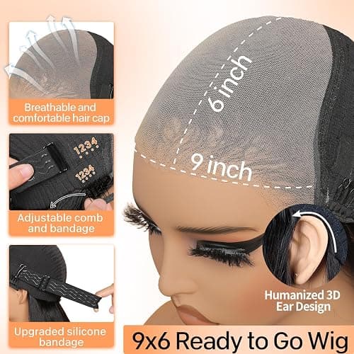 Oxeyegirl 20 Zoll 9 x 6 Straight 200% Density Wear and Go Glueless Wig Echthaar Perücke HD Lace Front Wig Human Hair Wigs For Black Women Perücken Echthaar Damen No Glue Pre Plucked Pre Cut(51cm) thumbnail 5