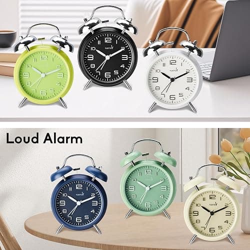 FLOITTUY (Loud Alarm for Deep Sleepers 4'' Twin Bell Alarm Clock, Stereo Digital Dial Alarm Clock with Backlight for Bedroom and Home Decoration(Nautical Blue) thumbnail 4