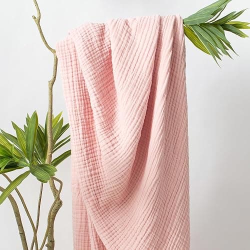 Carriediosa 100% Cotton Muslin Throw Blanket 90" X 90" Queen Size，4-Layers Summer Gauze Throws for Bed Couch，Soft Lightweight Breathable Linen Blankets Bedspread for Adults All Season，Dusty Pink thumbnail 5