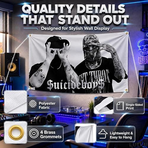 3x5 Feet Polyester Suicide Music Boys Single Sided Flag with 4 Brass Grommets - America Pop Singer Banner - Wall Tapestry Poster Signs Decor for Bedroom or College - American Music 2024 Flags thumbnail 3
