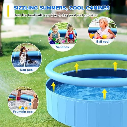 Bilibara 87'' Foldable Dog Pool, Sprinkler Pool for Kids, Non-Slip Heavy Duty Dogs Splash Pad for Small Dogs, Hard Plastic Kiddie Bathtubs for Backyard thumbnail 3
