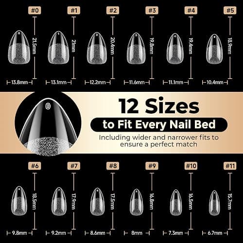 Short Almond Nail Tips: 504pcs Tri-Layer Core Soft Gel Nail Tips, Pre-Etched Short Fake Nails, 12 Sizes Half Matte Full Cover Clear Press on Nails Extension DIY Home for Flat & Natural Nail Beds thumbnail 8
