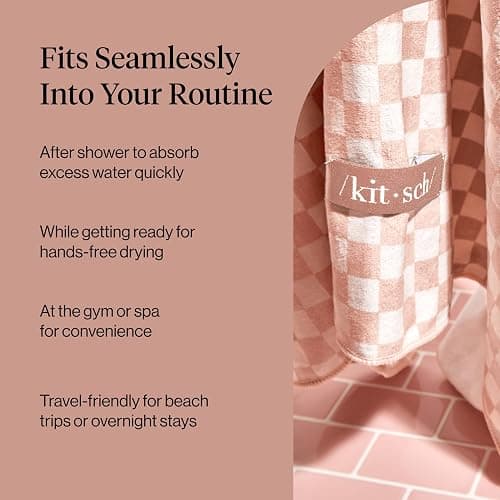 Kitsch XL Microfiber Hair Towel Wrap for Women - Terracotta Checkered thumbnail 6