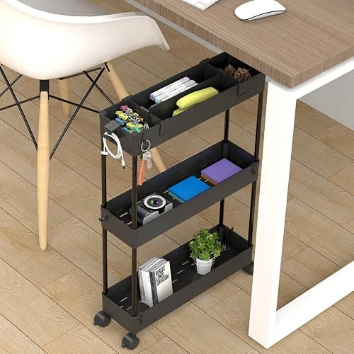 SPACELEAD Slim Storage Cart 3 Tier,Bathroom Organizer Rolling Utility,Mobile Shelving Unit Slide Out for Office, Kitchen, Laundry Room & Narrow Places,Black thumbnail 4