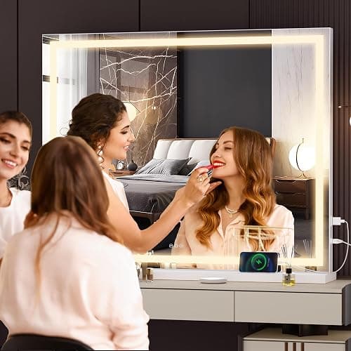Hasipu Vanity Mirror with Lights, 47" x 30" LED Makeup Mirror, Lighted Makeup Mirror with Dimmable 3 Modes, Touch Screen Control Vanity Mirror Square White thumbnail 5