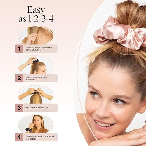Kitsch Satin Hair Scrunchies for Women, Softer Than Silk Scrunchies for Hair - No Damage Satin Hair Ties, Ponytail Holders | Ideal Gifts for Women, 2pc (Blush/Charcoal) thumbnail 7