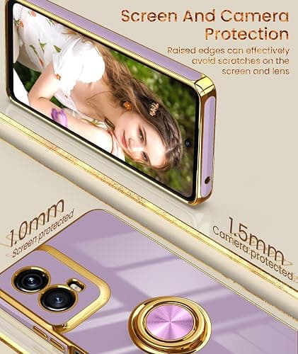 Dretal for Motorola G 5G 2024 Case, Moto G 5G 2024 Case,2X Screen Protector, 360° Rotatable Ring Holder Magnetic Kickstand,Plated Gold Edge Slim Soft TPU Protective Cover (Purple) thumbnail 3