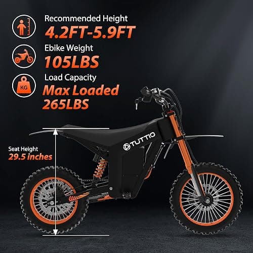 Tuttio Soleil01 Electric-Dirt-Bike for Teens Adults, 14"/12" Fat Tire 2000W Electric-Motorcycle with 48V 21AH Battery Ebike 37MPH Hydraulic Brakes Mountain Off-Road EBike Fit Age 13+ thumbnail 5